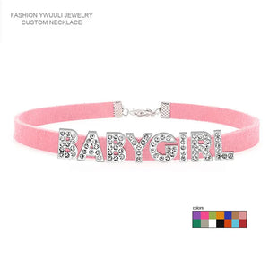Custom Rhinestone Letter BABYGIRL Choker Necklace for Women Girls