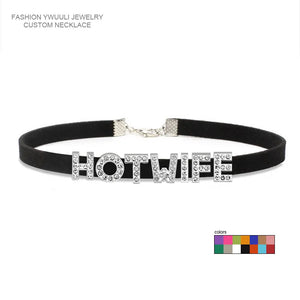 Rhinestone Letter HOT WIFE Necklace for Women