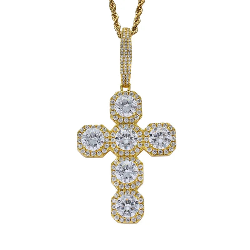 Hip Hop Big Cross Pendant Rhinestone Necklace