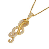 Snake Pendant Rhinestone Necklace Hip Hop Ice Out Charm Chain Jewelry