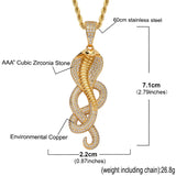 Snake Pendant Rhinestone Necklace Hip Hop Ice Out Charm Chain Jewelry