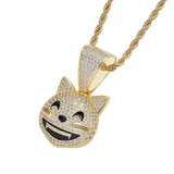 Cubic Zircon Cat Pendant Silver Hip Hop Charm Chain Jewelry