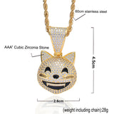 Cubic Zircon Cat Pendant Silver Hip Hop Charm Chain Jewelry