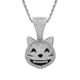 Cubic Zircon Cat Pendant Silver Hip Hop Charm Chain Jewelry