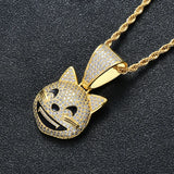 Cubic Zircon Cat Pendant Silver Hip Hop Charm Chain Jewelry