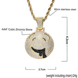 CZ Face Pendant Silver Charm Chain Necklace