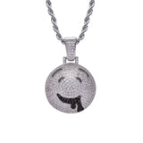 CZ Face Pendant Silver Charm Chain Necklace
