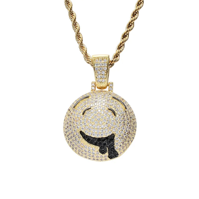 CZ Face Pendant Silver Charm Chain Necklace