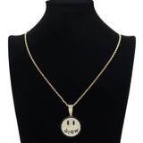 Rhinestone Men Necklace Ice Out Zircon Face Pendant Hip Hop Charm
