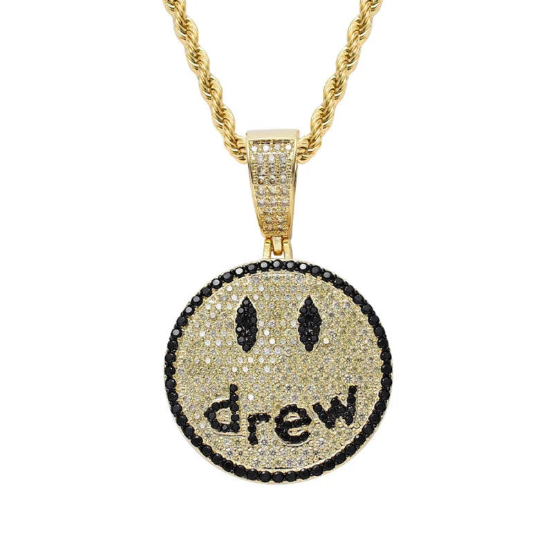 Rhinestone Men Necklace Ice Out Zircon Face Pendant Hip Hop Charm