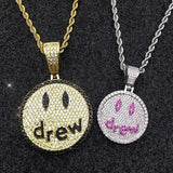 Rhinestone Men Necklace Ice Out Zircon Face Pendant Hip Hop Charm