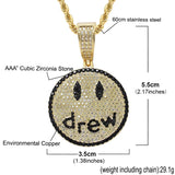 Rhinestone Men Necklace Ice Out Zircon Face Pendant Hip Hop Charm