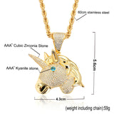 Rhinestone Men Necklace Ice Out Cubic Zircon Hip Hop Agate Eyes Animals Pendant