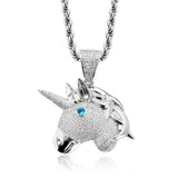 Rhinestone Men Necklace Ice Out Cubic Zircon Hip Hop Agate Eyes Animals Pendant
