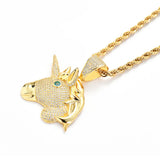Rhinestone Men Necklace Ice Out Cubic Zircon Hip Hop Agate Eyes Animals Pendant