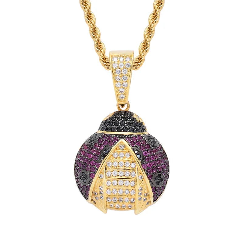 Rhinestone Men Necklace Ice Out Cubic Zircon Hip Hop Animals Beetle Pendant