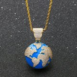 Hip Hop Earth Pendant Silver Charm Chain Jewelry Rhinestone Necklace