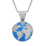 Hip Hop Earth Pendant Silver Charm Chain Jewelry Rhinestone Necklace