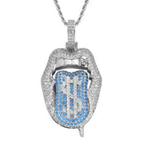 Hip Hop Dollar Lips Pendant Rhinestone Necklace Chain