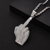 Hip Hop Rhinestone Men Necklace Ice Out Cubic Zircon Finger Animals Pendant