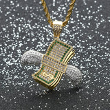 Hip Hop Dollar Pendant Chain Necklace Ice Out Cubic Zircon