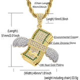 Hip Hop Dollar Pendant Chain Necklace Ice Out Cubic Zircon