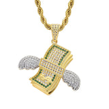 Hip Hop Dollar Pendant Chain Necklace Ice Out Cubic Zircon