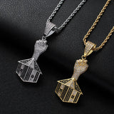 Rhinestone Men Necklace Ice Out Cubic Zircon Hip Hop House Pendant