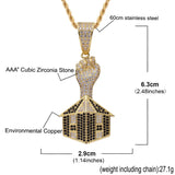 Rhinestone Men Necklace Ice Out Cubic Zircon Hip Hop House Pendant