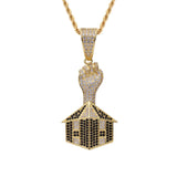 Rhinestone Men Necklace Ice Out Cubic Zircon Hip Hop House Pendant