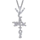 Rhinestone Men Necklace Ice Out Cross Pendant Silver Chain