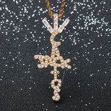 Rhinestone Men Necklace Ice Out Cross Pendant Silver Chain