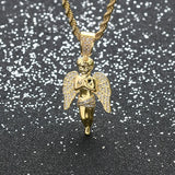 Hip Hop Rhinestone Angel Pendant Necklace