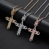 CZ Hip Hop Rhombus Cross Pendant Silver Charm Chain Necklace