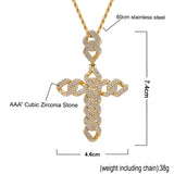 CZ Hip Hop Rhombus Cross Pendant Silver Charm Chain Necklace