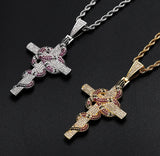 Hip Hop Snake Cross Pendant Necklace Ice Out Charm Chain Jewelry