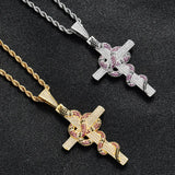 Hip Hop Snake Cross Pendant Necklace Ice Out Charm Chain Jewelry
