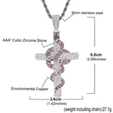 Hip Hop Snake Cross Pendant Necklace Ice Out Charm Chain Jewelry