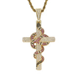 Hip Hop Snake Cross Pendant Necklace Ice Out Charm Chain Jewelry
