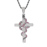 Hip Hop Snake Cross Pendant Necklace Ice Out Charm Chain Jewelry