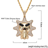 Hip Hop Sun Pendant Silver Necklace Ice Out Cubic Zircon