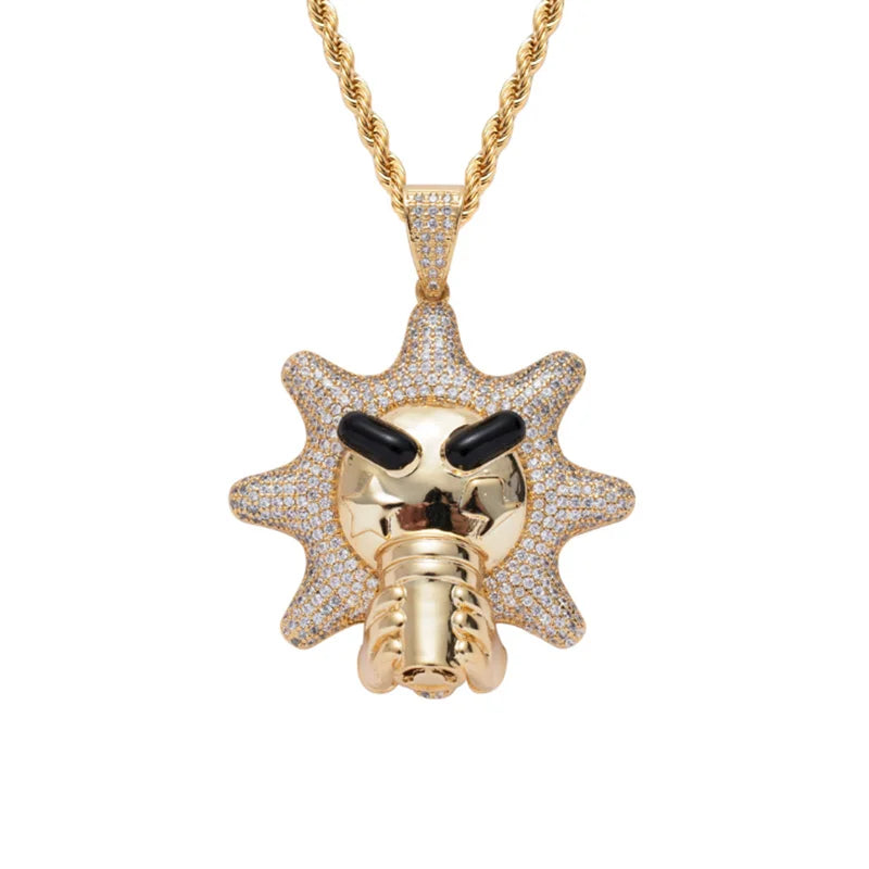 Hip Hop Sun Pendant Silver Necklace Ice Out Cubic Zircon