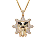 Hip Hop Sun Pendant Silver Necklace Ice Out Cubic Zircon