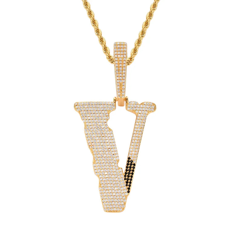 Hip Hop V Pendant Rhinestone Men Necklace
