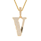 Hip Hop V Pendant Rhinestone Men Necklace