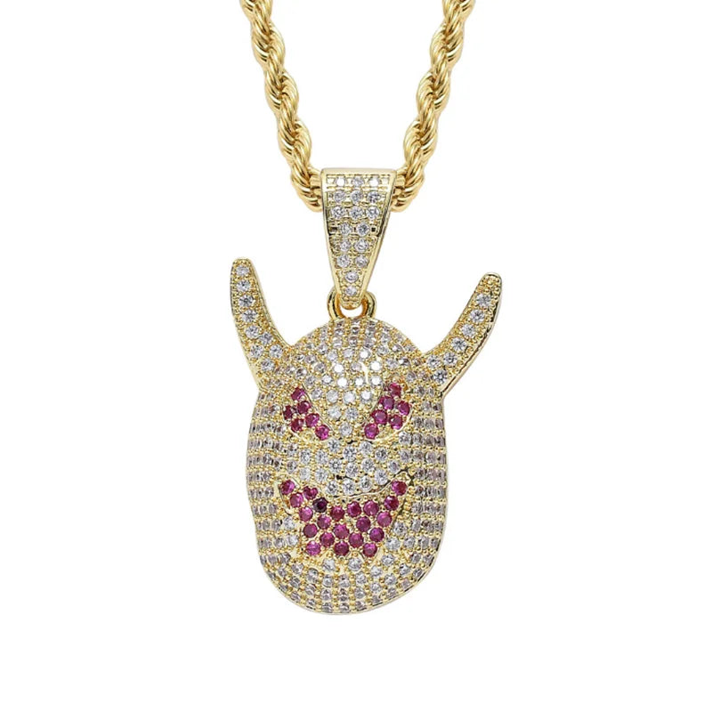 CZ Monster Pendant Silver Necklace Hip Hop Charm Chain Jewelry