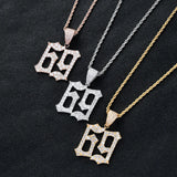 Men's Rhinestone Necklace Cubic Zircon Numbers Pendant