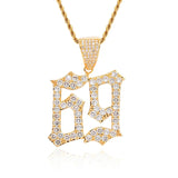 Men's Rhinestone Necklace Cubic Zircon Numbers Pendant