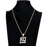 Men's Rhinestone Necklace Cubic Zircon Numbers Pendant