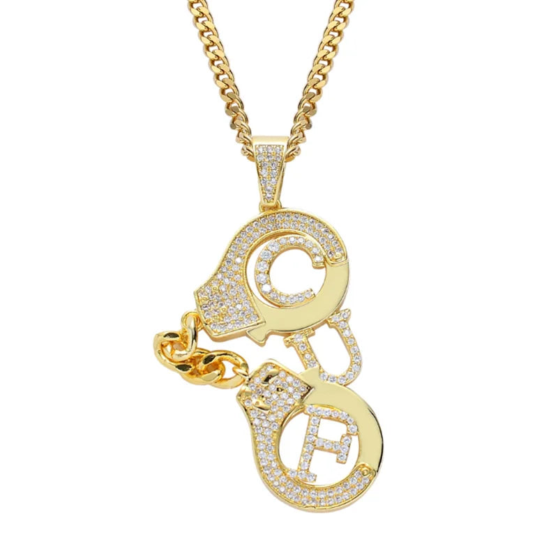 Rhinestone Men Necklace Ice Out Cubic Zircon Pendant Silver